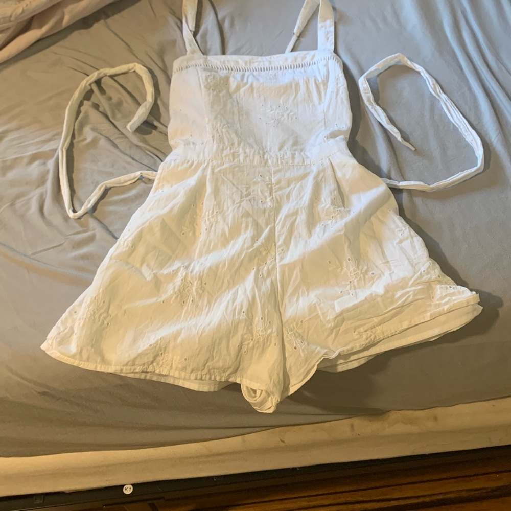 Hollister White Eyelet One-Piece Romper with Tie Straps
